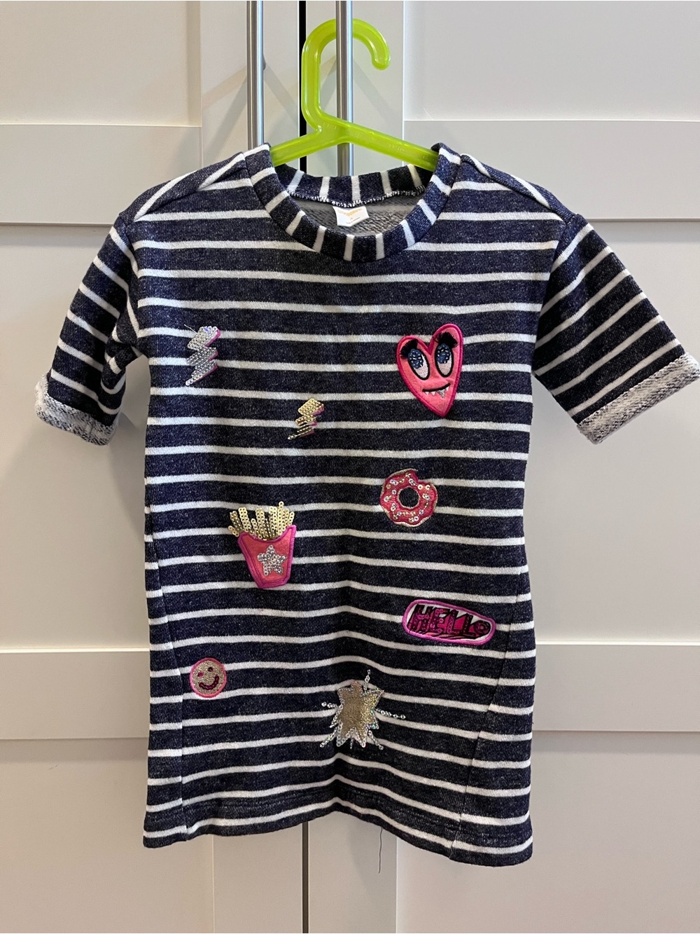 Gymboree Navy & White Striped Short Sleeve Tee with Pink Patch Accents